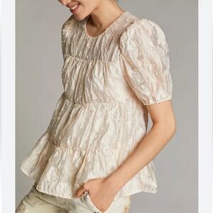 Moon River Geneva Cream Puff Sleeve Blouse